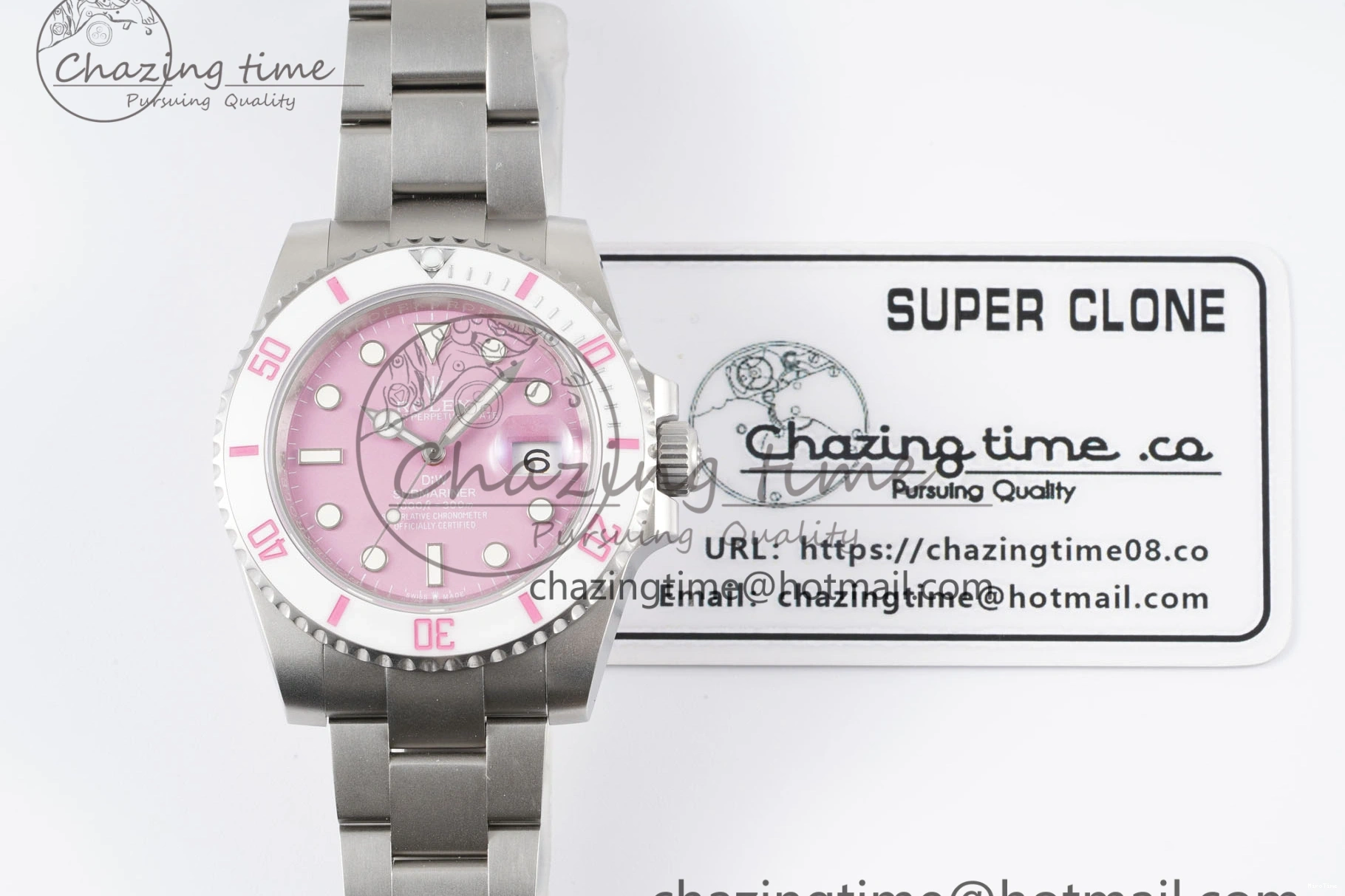MiroTime 0104 Submariner Sandblasted DIWF Best Edition White Bezel Pink Dial Dial on SS Bracelet VR TravelReady 2066